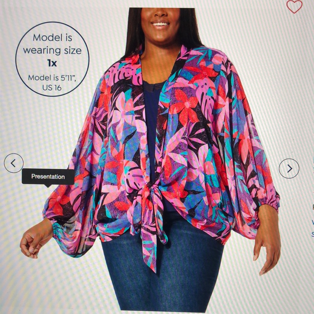 QVC Colleen Lopez Woven Georgette Printed Tie Front Topper 2X
